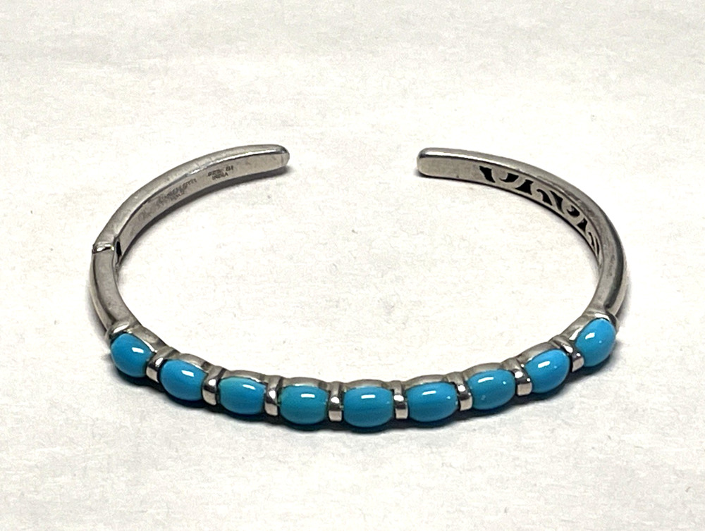 Designer SI Sterling Silver 925 Blue Turquoise Cuff Bracelet Hinged India